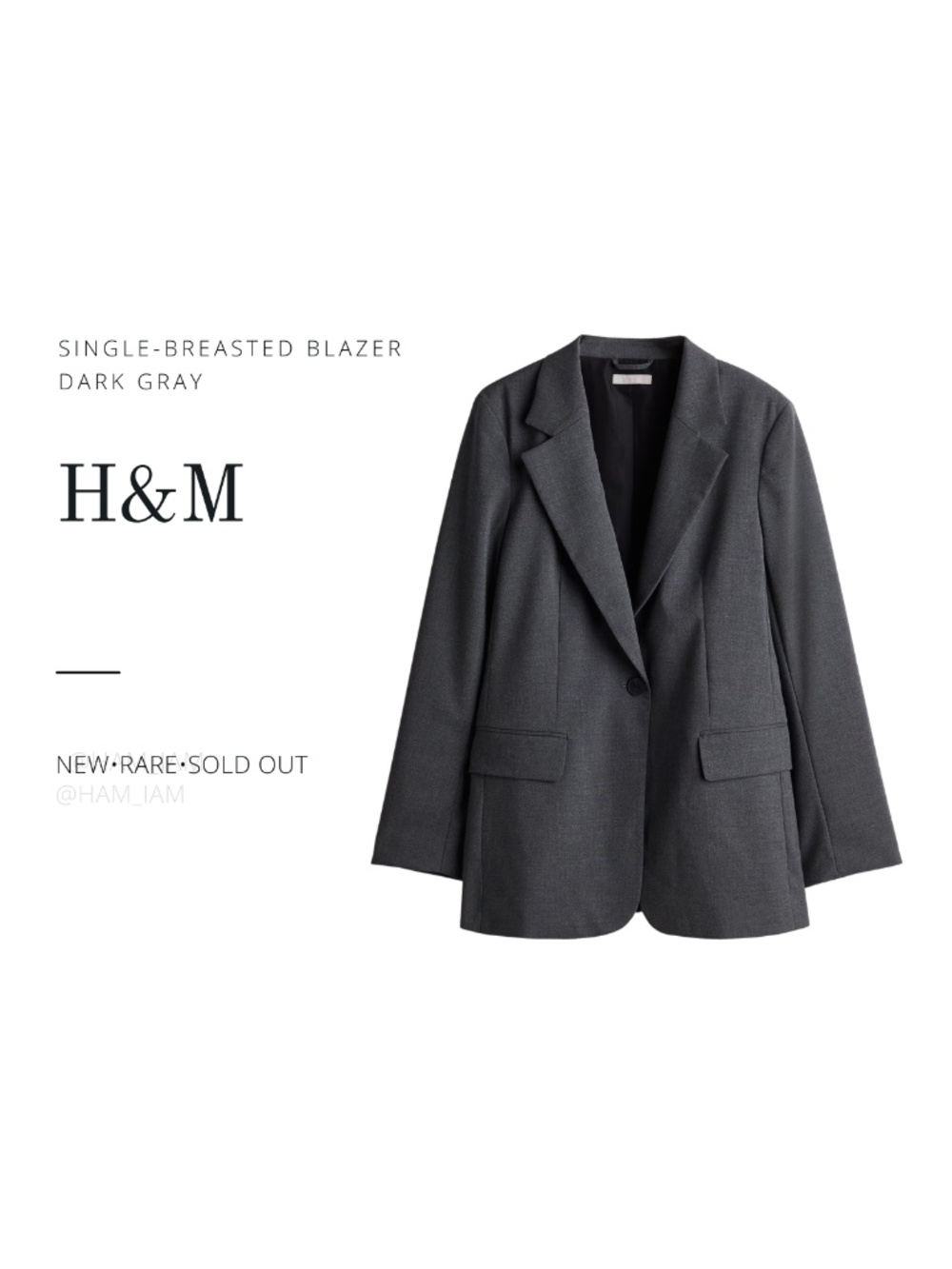NEW SOLD OUT H&M Dark Gray Single Breasted-Blazer